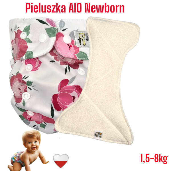 Pieluszka Wielorazowa AIO Newborn Kieszonka Coolmax PIWONIE