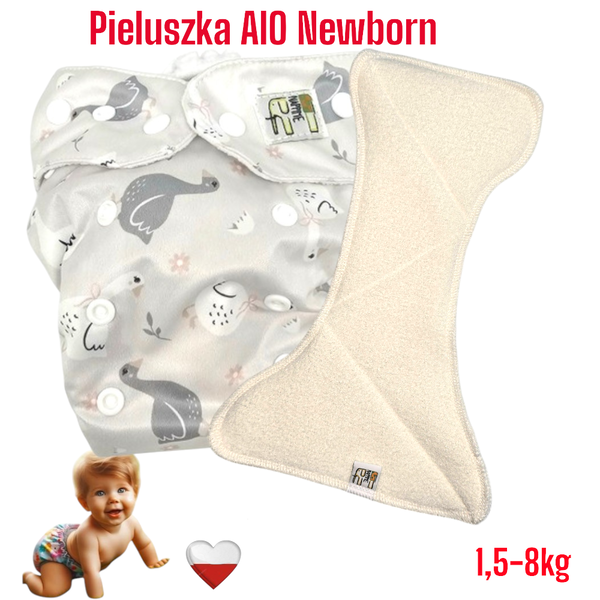 Pieluszka Wielorazowa AIO Newborn Kieszonka Coolmax GĄSKI