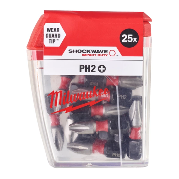 Bit Milwaukee bity udarowe PH2 25 mm Shockwave Impact Duty zestaw 25 sztuk