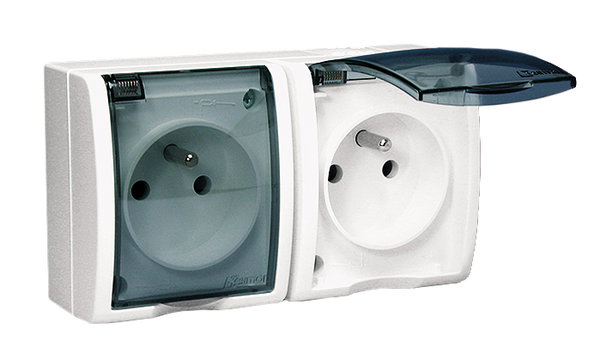 AQUARIUS GNIAZDO HERMETY. 2-KROTNE Z/U IP54 Z KL.DYMNĄ BIAŁE - E00000-54962