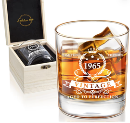 Szklanka do whisky 1965 w drewnianym pudełku 360 ml 