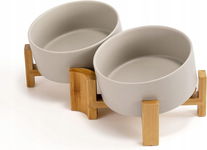 Miska ceramiczna dla psów i kotów ze stojakiem drewnianym