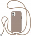 Brązowo kremowe etui na iPhone 11 ze smyczką
