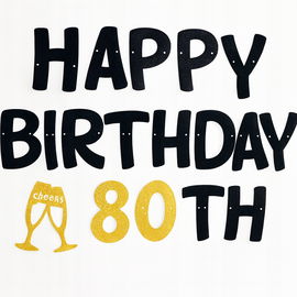 Baner urodzinowy Happy Birthday 80th czarno-złoty dekoracja