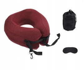 Poduszka podróżna z pianki memory twist + maska na oczy czerwona