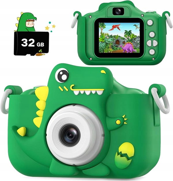 Aparat dla dzieci Dizozaur 1080P HD Selfie + 32GB SD z grami