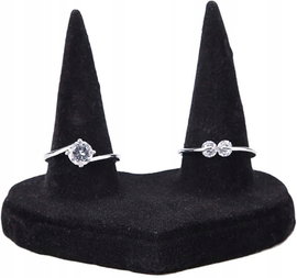 Ekspozytor, stojak podwójny na pierścionki w kształcie serca, aksamitny