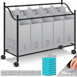Kosz na Pranie KESSER Sortownik XXL | 3-5 Przegródki, Kółka 360°