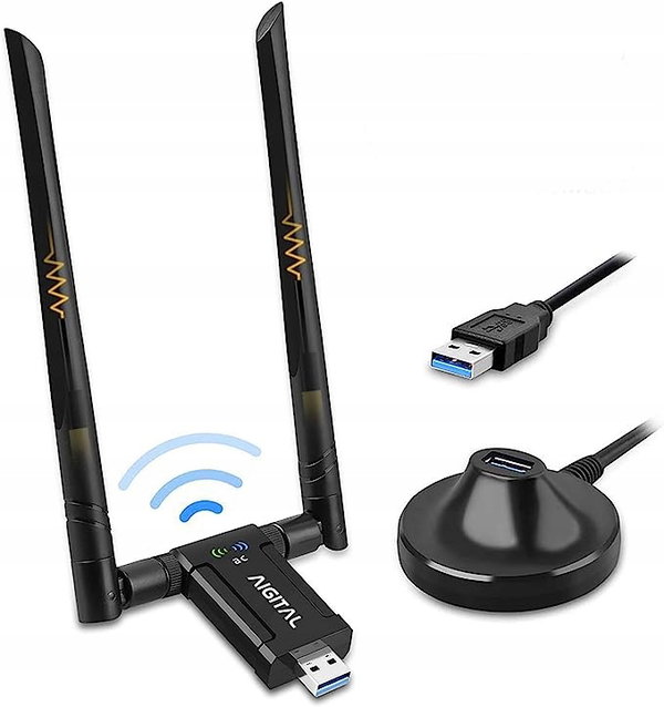 Adapter Wi-Fi USB 1200 Mbit/s DualBand 2x5 dBi Windows Mac Plug & Play