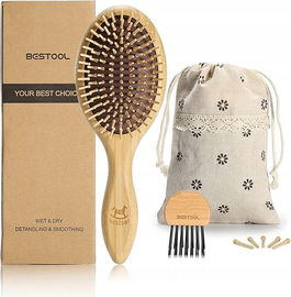 Szczotka do włosów bambusowa BESTOOL | Masaż skóry głowy | Unisex