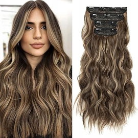 Włosy Clip IN 51 cm 4szt Czekoladowy Brąz z Blond Refleksami REECHO