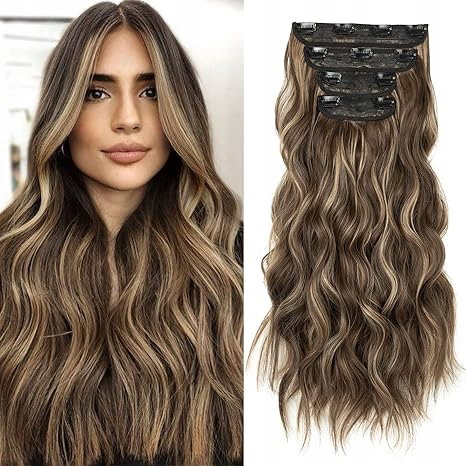 Włosy Clip IN 51 cm 4szt Czekoladowy Brąz z Blond Refleksami REECHO