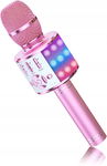 Mikrofon bezprzewodowy karaoke Bluetooth z głośnikiem + efekty LED różowy