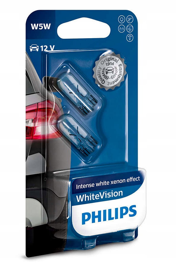 Żarówka Philips White Vision W5W T10 12V 5W W2.1x9.5d, zestaw 2 szt.