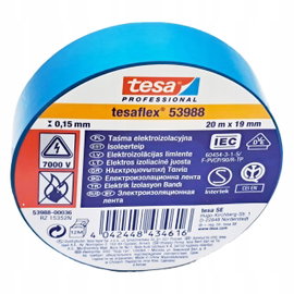 Tesa Taśma Elektroizolacyjna Mocna Izolacja PCV Niebieska 20m x 19mm