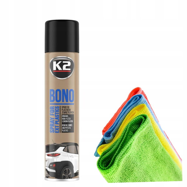 Bono czernidło do plastików spray + mikrofibra