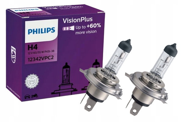 Żarówka H4 Philips 60/55W Vision Plus +60% - 2 szt