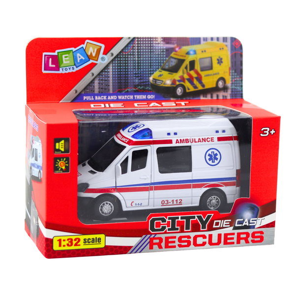 DLA DZIECI KARETKA AMBULANS METALOWY Z NAPĘDEM DZWIEKI