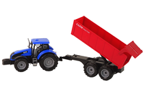 NIEBIESKI TRAKTOR Z PRZYCZEPĄ POJAZD ROLNICZY
