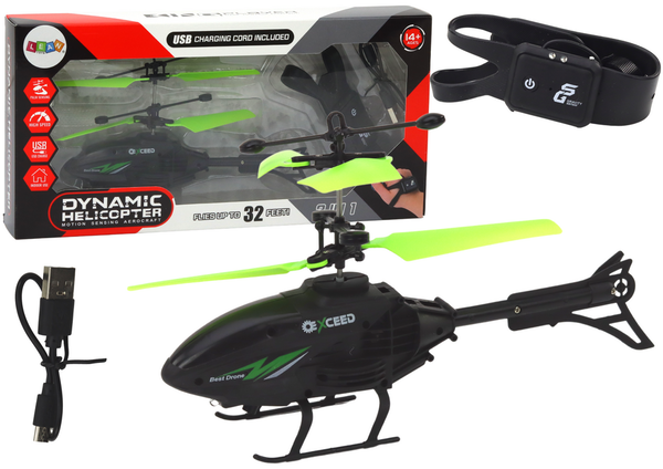 CZARNO-ZIELONY HELIKOPTER STEROWANY DŁONIĄ OPASKA