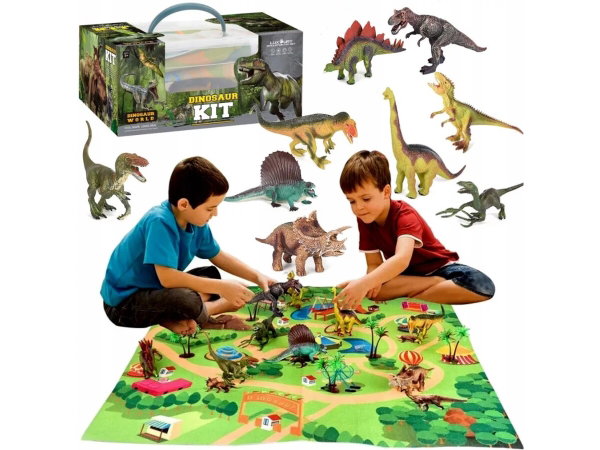 DUŻY ZESTAW FIGUREK DINOZAURÓW W KUFERKU AKCESORIA