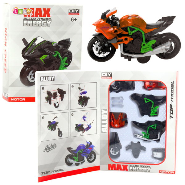 MODEL MOTOCYKLA METALOWEGO SKŁADANY POMARAŃCZOWO-ZIELONY