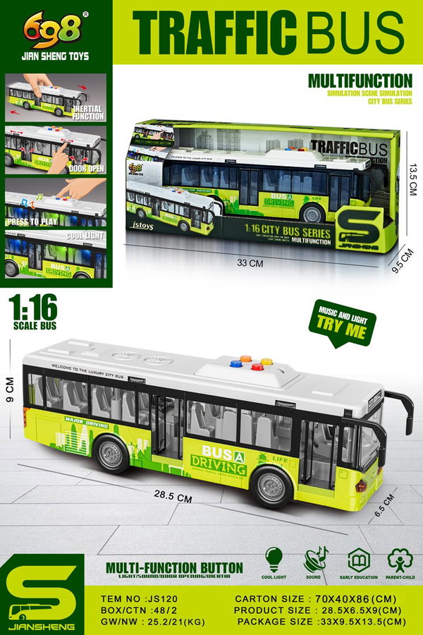 DLA DZIECI ZIELONY AUTOBUS Z REALISTYCZNYMI DŹWIĘKAMI 