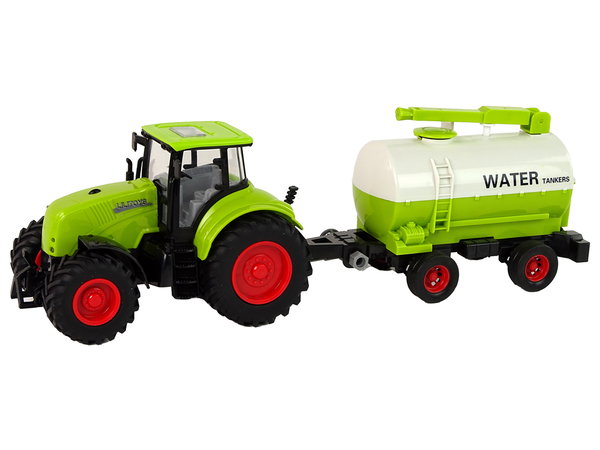 ROLNICZY ZIELONY TRAKTOR Z DUŻYMI KOŁAMI I PRZYCZEPĄ 