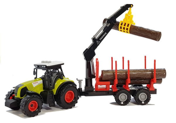 ZESTAW LEŚNY ZABAWKOWY TRAKTOR Z PRZYCZEPĄ