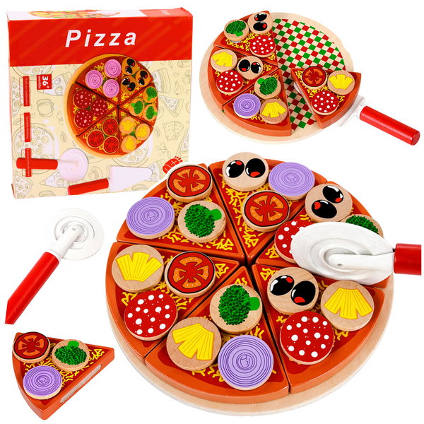 DLA DZIECI ZESTAW DO KROJENIA PIZZY Z DREWNIANĄ DESKĄ 