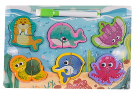 DLA DZIECI PUZZLE OCEAN NA DREWNIANEJ TABLICY