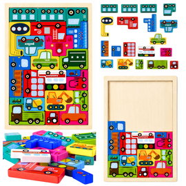 DLA DZIECI KOLOROWE DREWNIANE PUZZLE POJAZDY