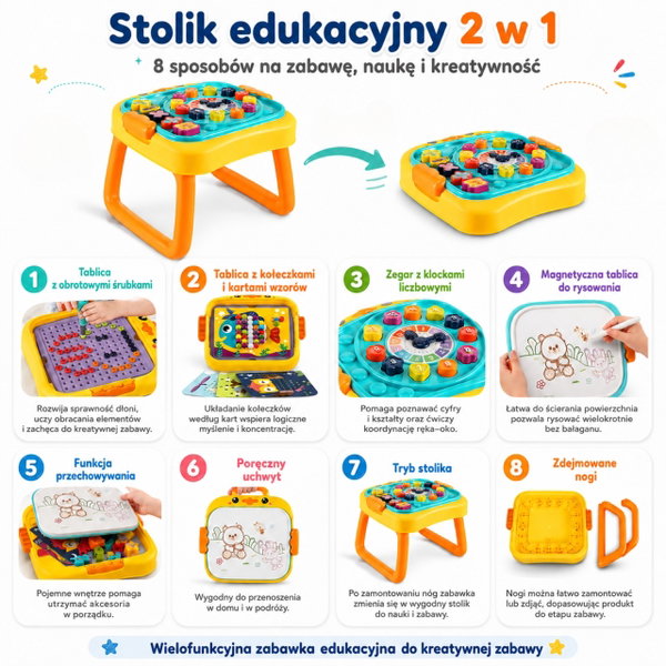 DLA DZIECI 3W1 ZESTAW STOLIK EDUKACYJNY 