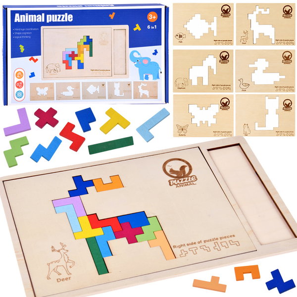 DLA DZIECI PUZZLE  Z DREWNIANYMI ZWIERZĄTKAMI 