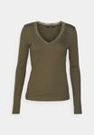 VERO MODA Prążkowana bluzka khaki koronka (S)