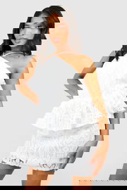 BOOHOO Biała sukienka hafty (38)