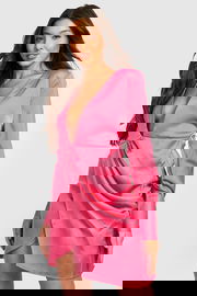 BOOHOO Różowa drapowana sukienka (40)