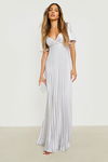 BOOHOO Srebrna satynowa sukienka maxi (40)