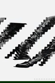 SHEIN Czarne lakierowane kozaki wzór (39)