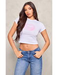 PRETTYLITTLETHING Krótki biały t-shirt nadruk (40)