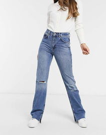 PULL & BEAR Niebieskie jeansy dziury zamek (40)