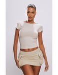 PRETTYLITTLETHING Beżowy top odkryte plecy (40)