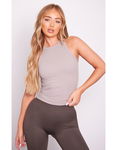 PRETTYLITTLETHING Gładki ciemnobeżowy top (42)