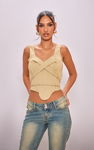 PRETTYLITTLETHING Beżowy gorsetowy top zamek (36)