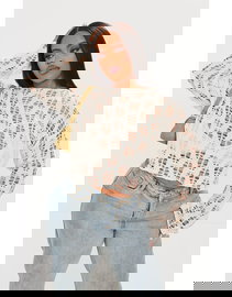 PRETTYLITTLETHING Ecru ażurowa bluzka (50)