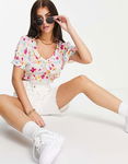 VERO MODA Biały top wzór falbana (S)