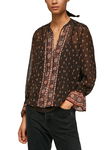 PEPE JEANS Brązowa szyfonowa bluzka 2w1 wzór (M)
