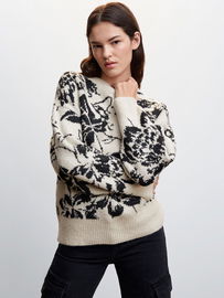 MANGO Beżowy luźny sweter wzór (M)