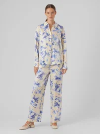 VERO MODA Proste spodnie ecru wzór (M)
