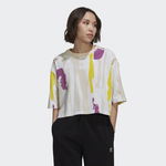 ADIDAS Biały wzorzysty t-shirt CROP AOP (38)